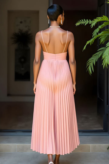 A-Line Pleated Ankle Length Sunset Bridesmaid Dress